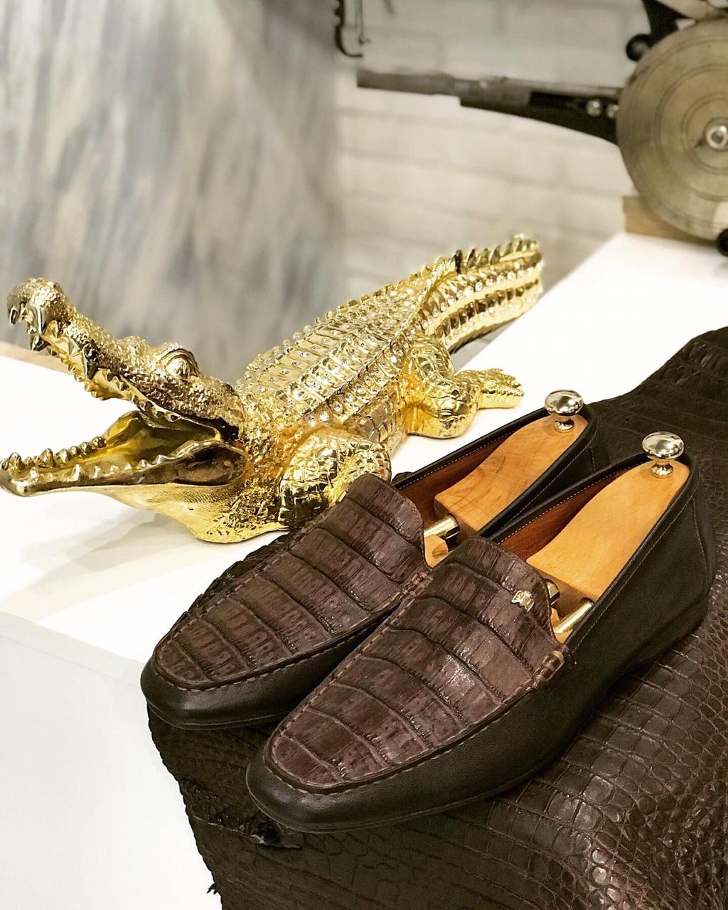 Natural crocodile skin with natural leather , handmade ,