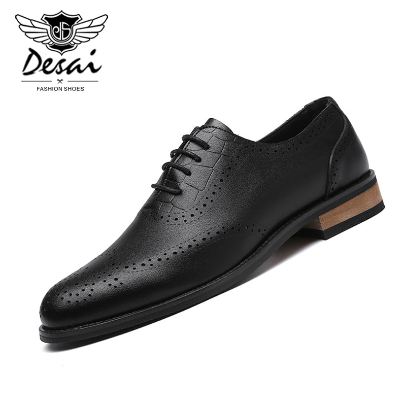 2020 Men's Genuine Leather Casual Shoes Elegant Mens Business Dress Shoes Men Lace-up Brogue Carved Fashion Leather Shoes